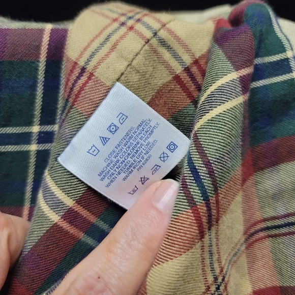 Lands End Vintage Women Large 14-16 Barn Chore Farm Coat Jacket Tan Brown Plaid - Picture 7 of 10